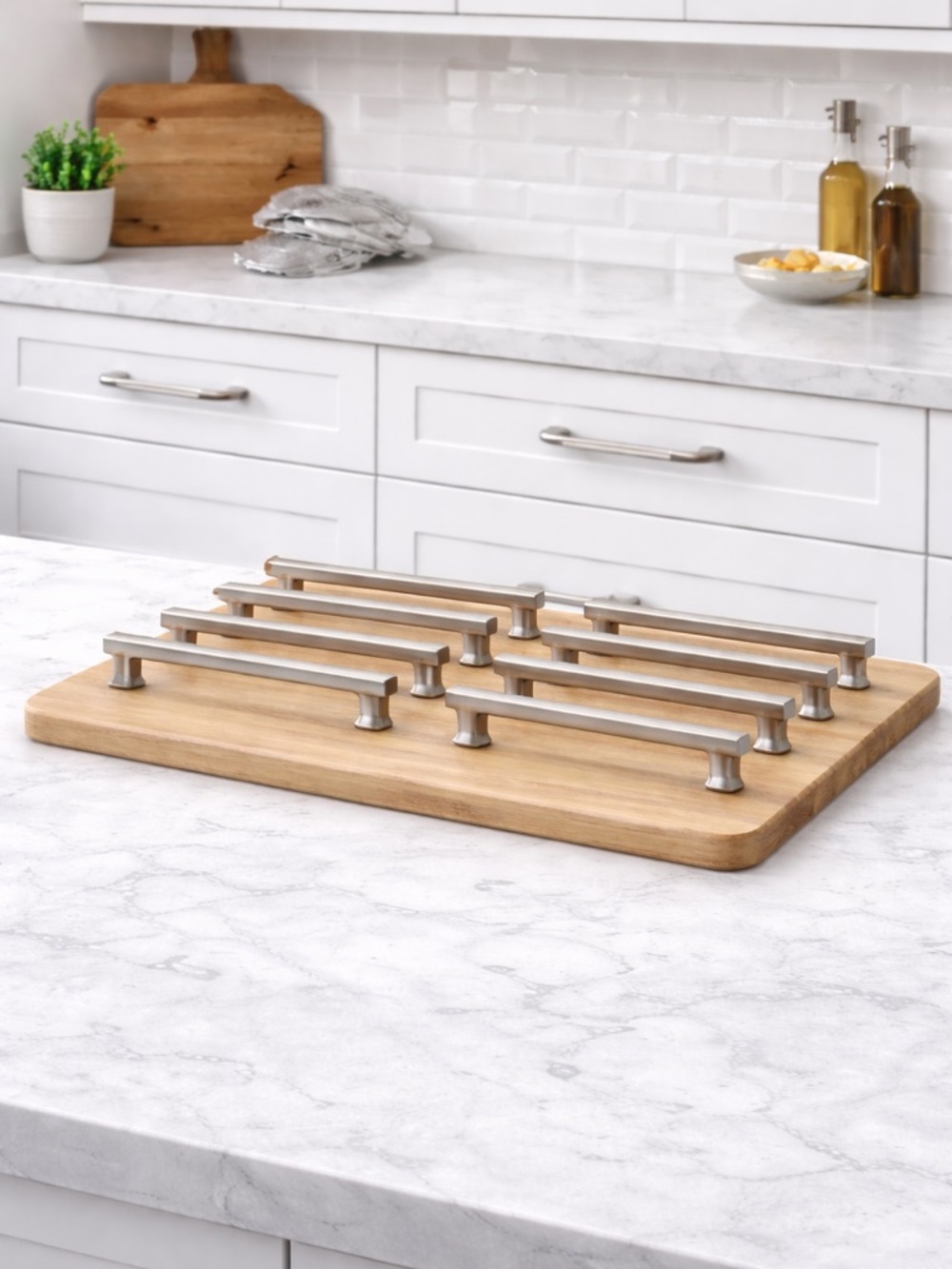 Set Of 10 Brushed Nickel Silver Cabinet Handles